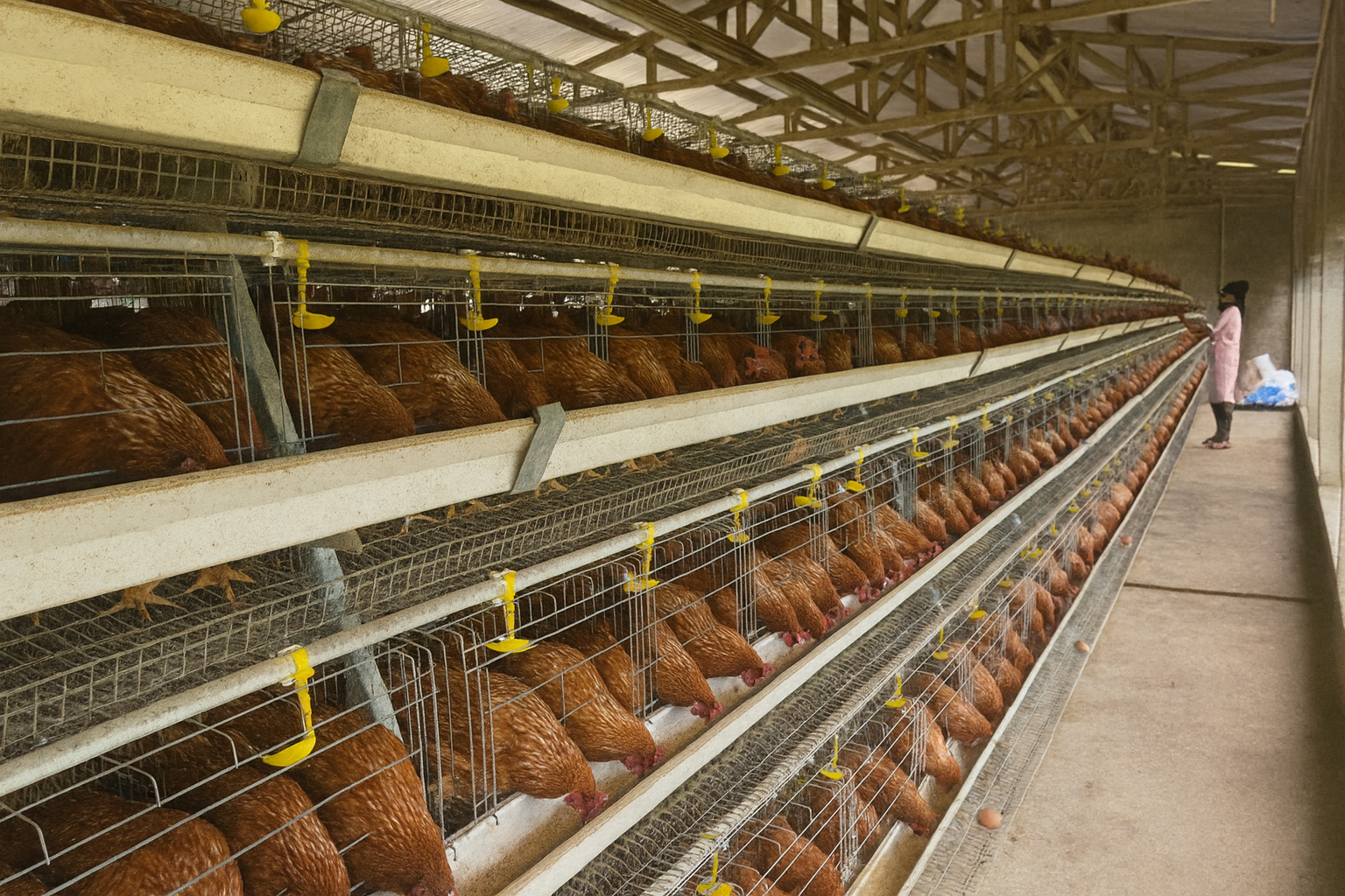 our layers in a battery cage